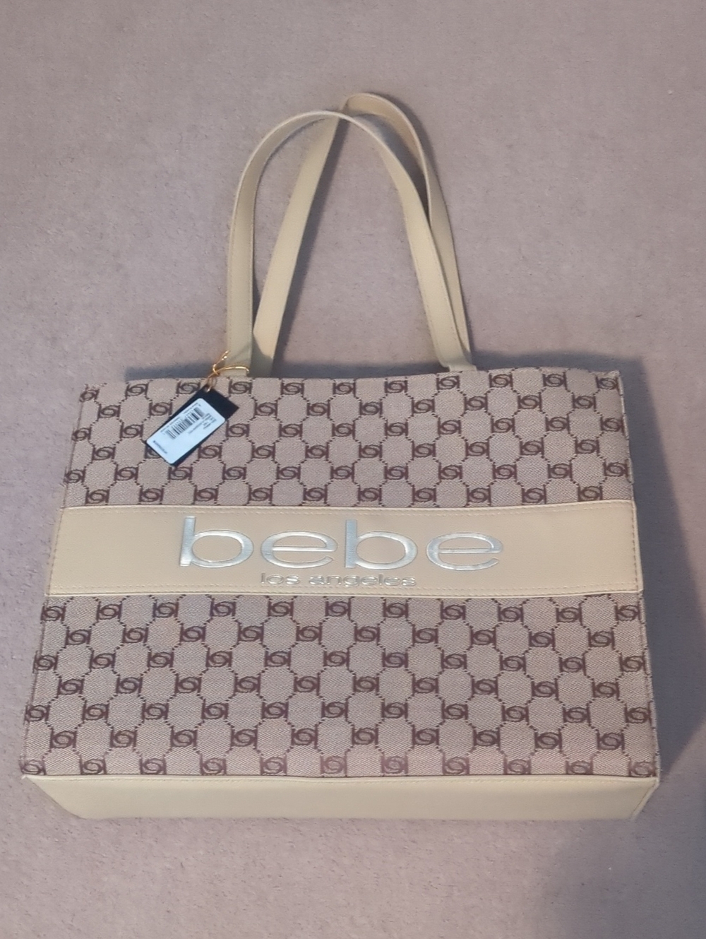 bebe Beige and Brown Logo-Print Serena Tote